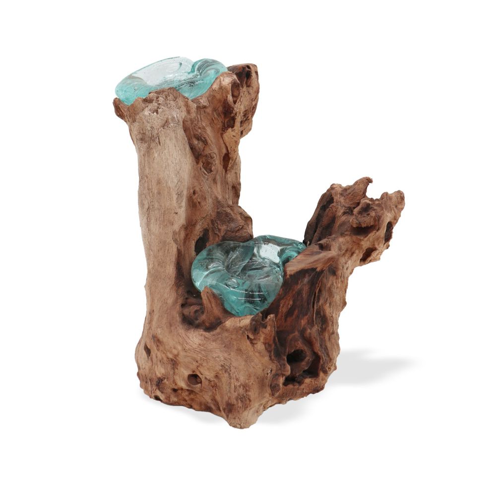 Doppel-Kerzenhalter Glas-Holz – handgefertigte Deko von Bali - für Teelichter