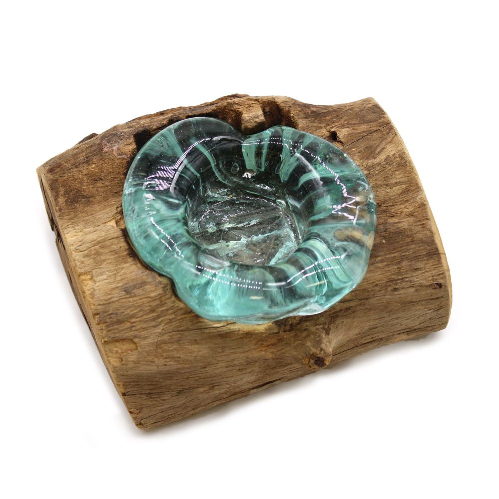 Glas on Wood - Kerzen-, Teelichthalter aus Glas - auf nachhaltigem Gamalholz