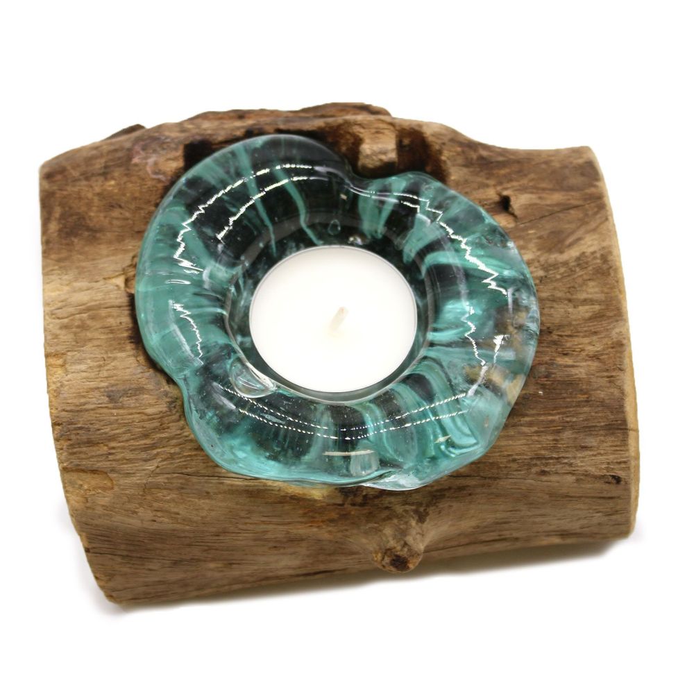 Glas on Wood - Kerzen-, Teelichthalter aus Glas - auf nachhaltigem Gamalholz