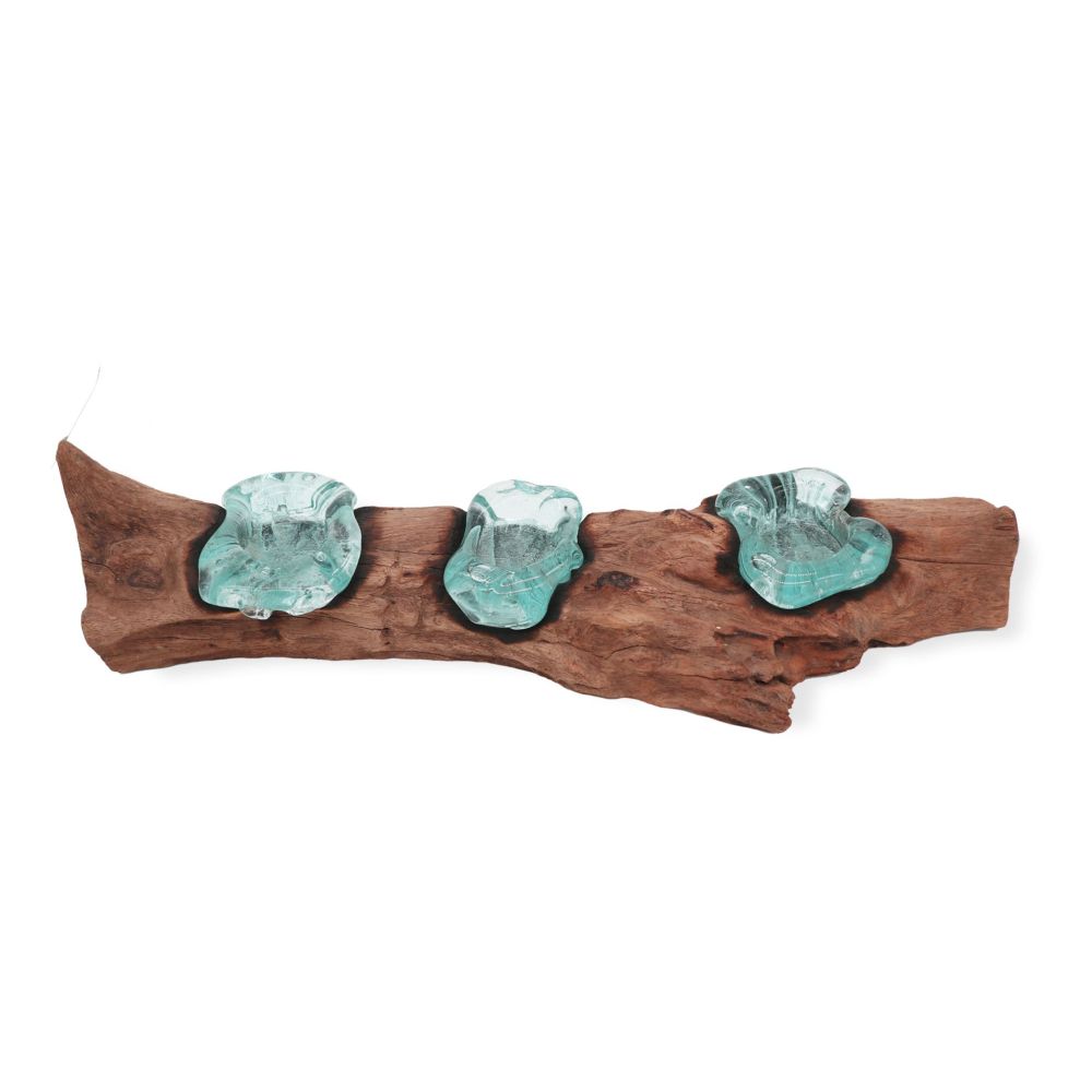 Glas on Wood - flacher Dreifach-Teelichthalter - Unikat für stimmungsvolle Deko