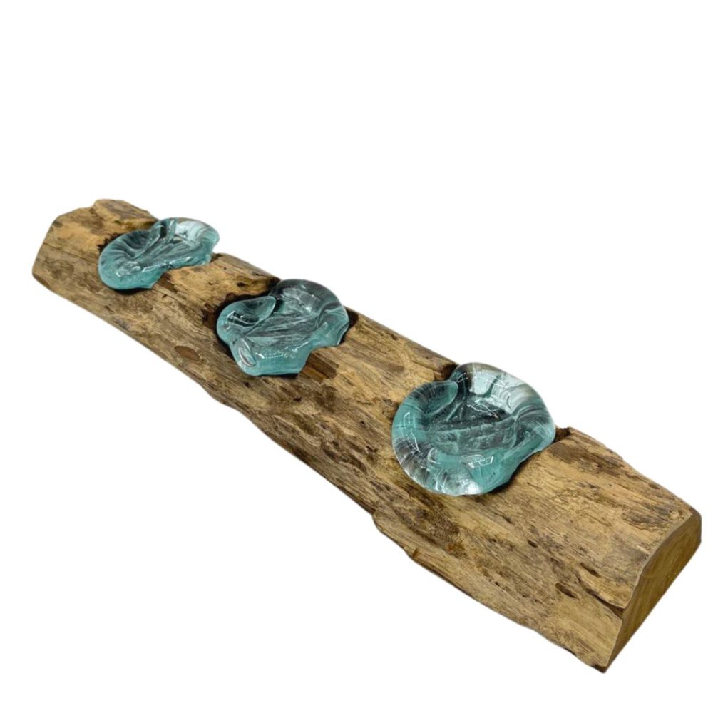 Glas on Wood - flacher Dreifach-Teelichthalter - Unikat für stimmungsvolle Deko