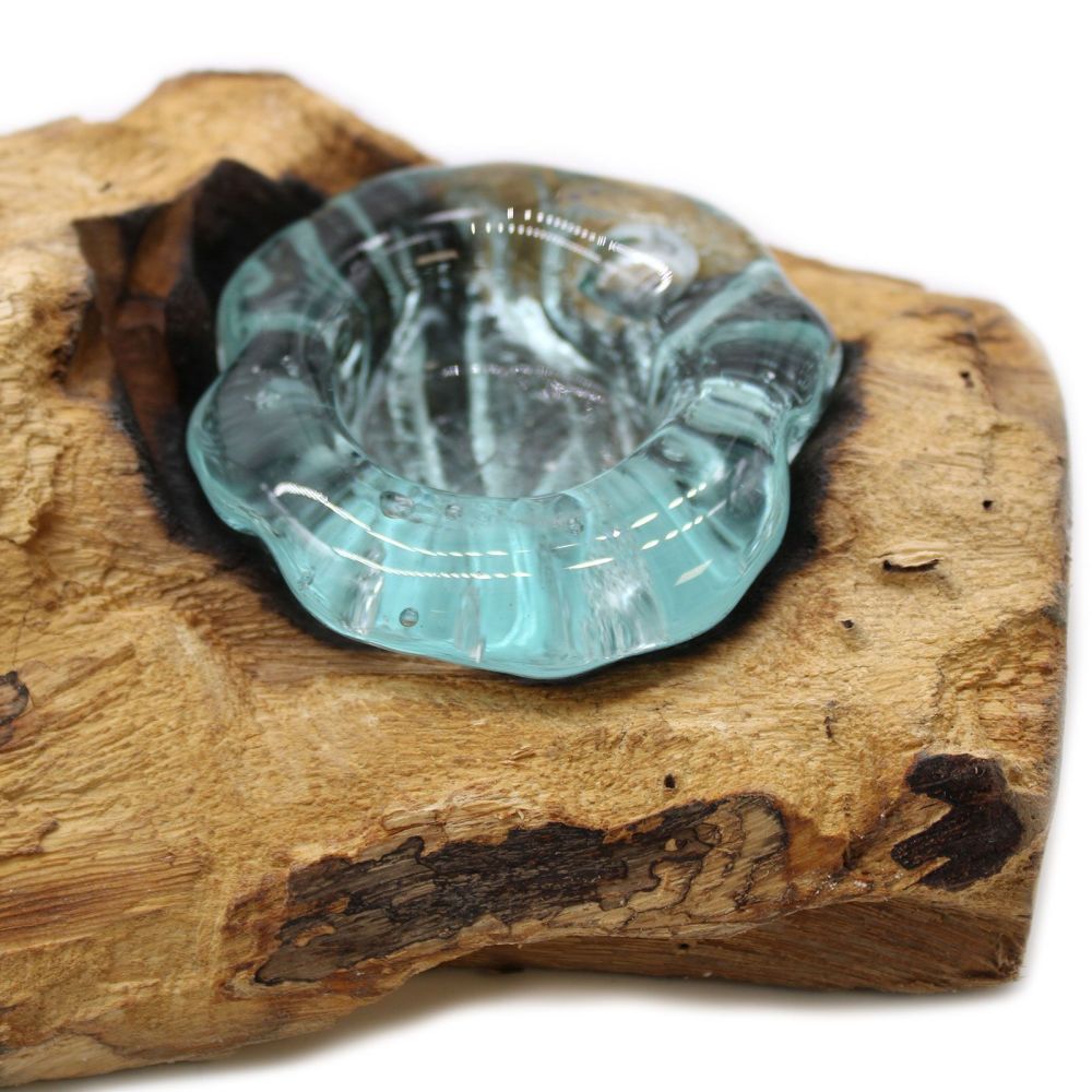 Glas on Wood - flacher Dreifach-Teelichthalter - Unikat für stimmungsvolle Deko
