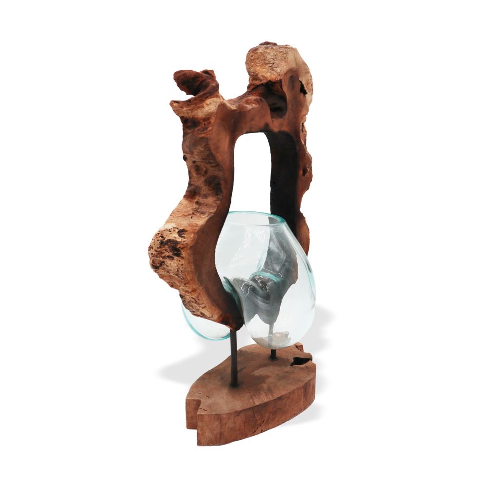 Glas on Wood - Dekorative Handarbeit - Exklusive Glas-Vase auf Holzsockel - Bali
