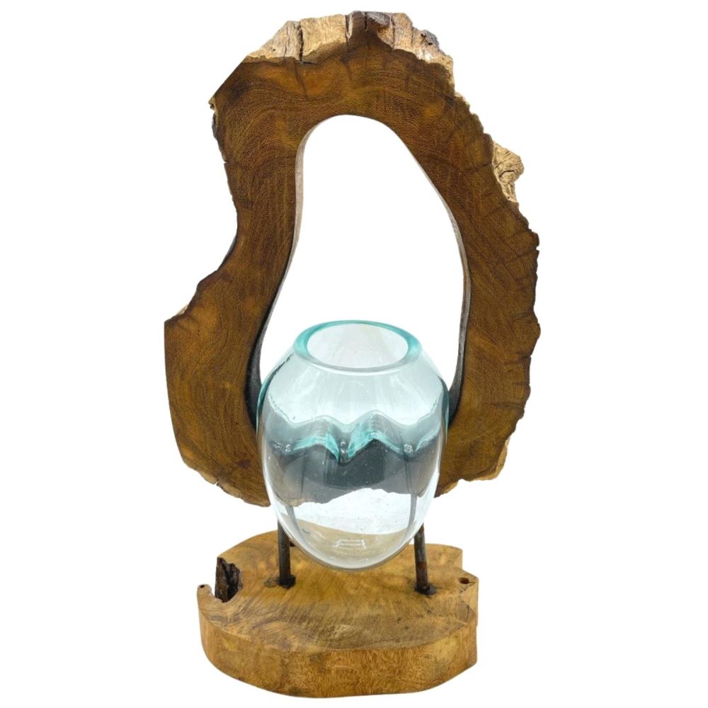 Glas on Wood - Dekorative Handarbeit - Exklusive Glas-Vase auf Holzsockel - Bali