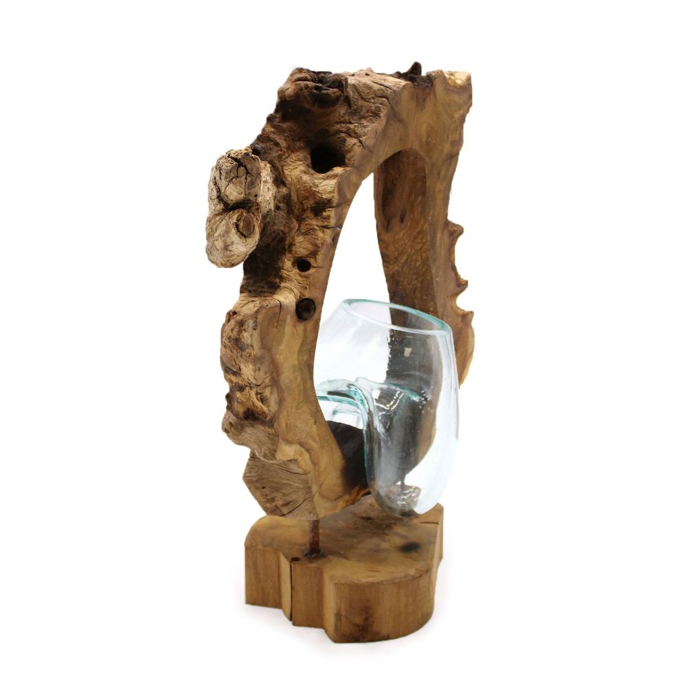 Glas on Wood - Dekorative Handarbeit - Exklusive Glas-Vase auf Holzsockel - Bali