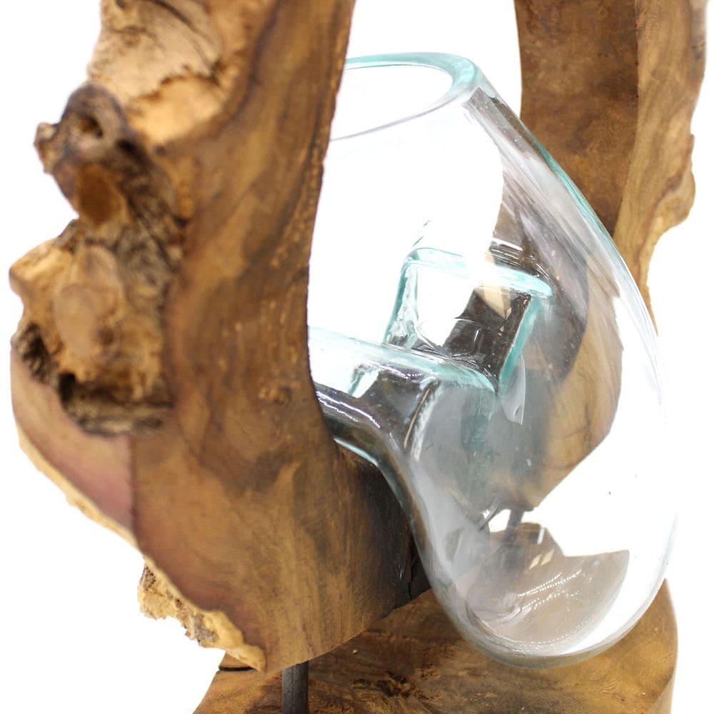 Glas on Wood - Dekorative Handarbeit - Exklusive Glas-Vase auf Holzsockel - Bali