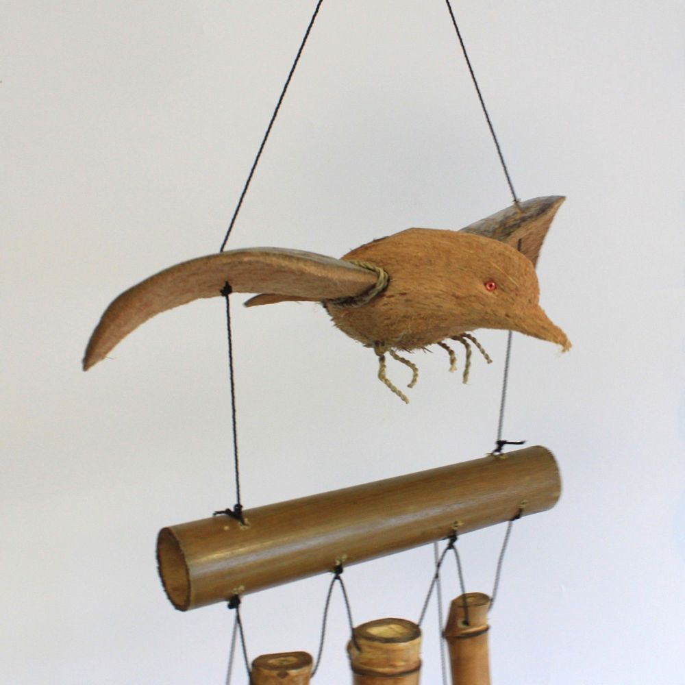 Kokosnuss Windspiel Blackbird – balinesisches Kunsthandwerk mit Bambusklang