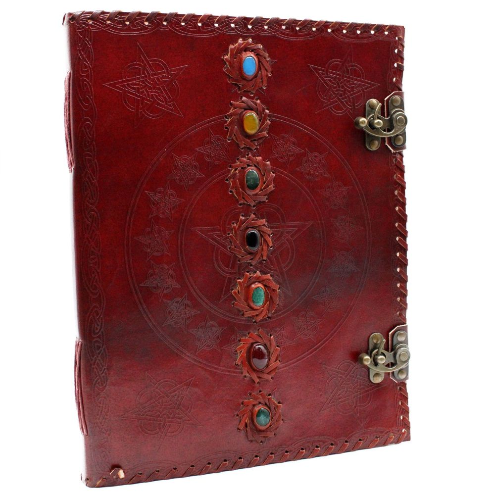 Großes Leder Notizbuch "7 Chakra" – Tagebuch mit 200 Seiten - 25 x 33 cm