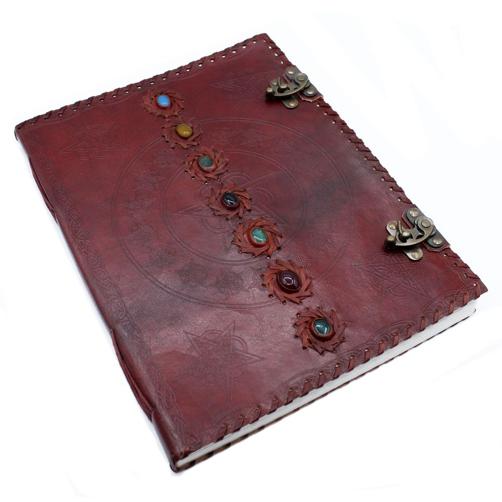 Großes Leder Notizbuch "7 Chakra" – Tagebuch mit 200 Seiten - 25 x 33 cm