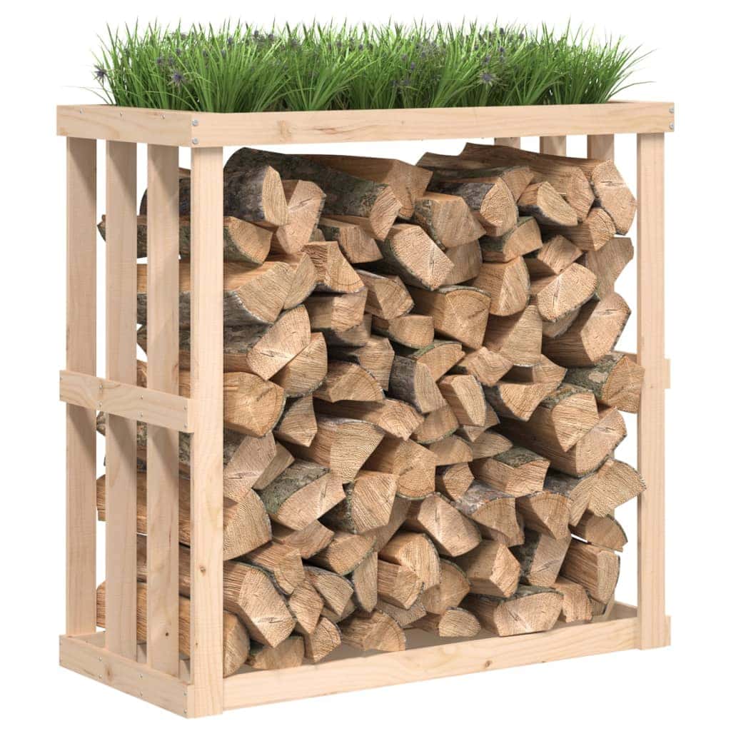 Outdoor Holzregal Kiefer – Kaminholzunterstand mit integriertem Pflanzgefäß