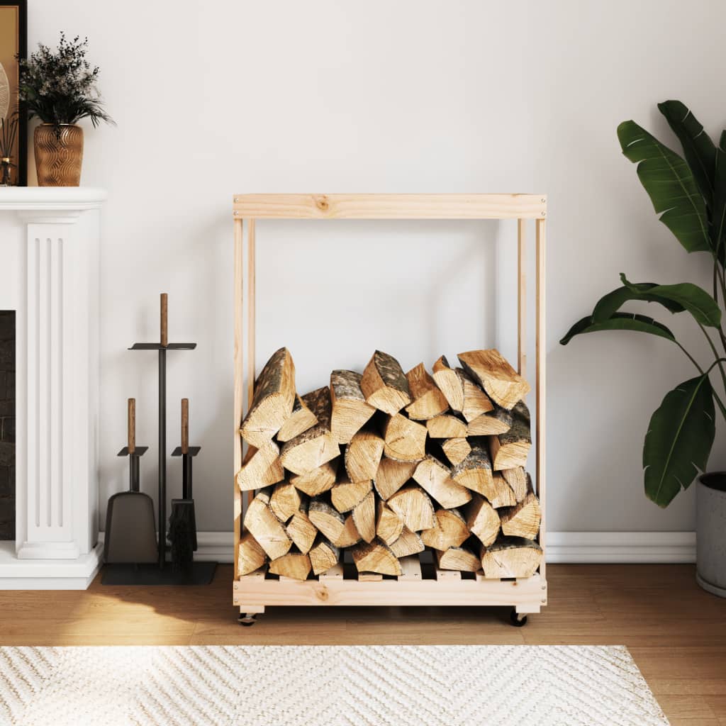 Kaminholzständer auf Rollen – mobiles Brennholzregal aus Kiefer - 108 cm