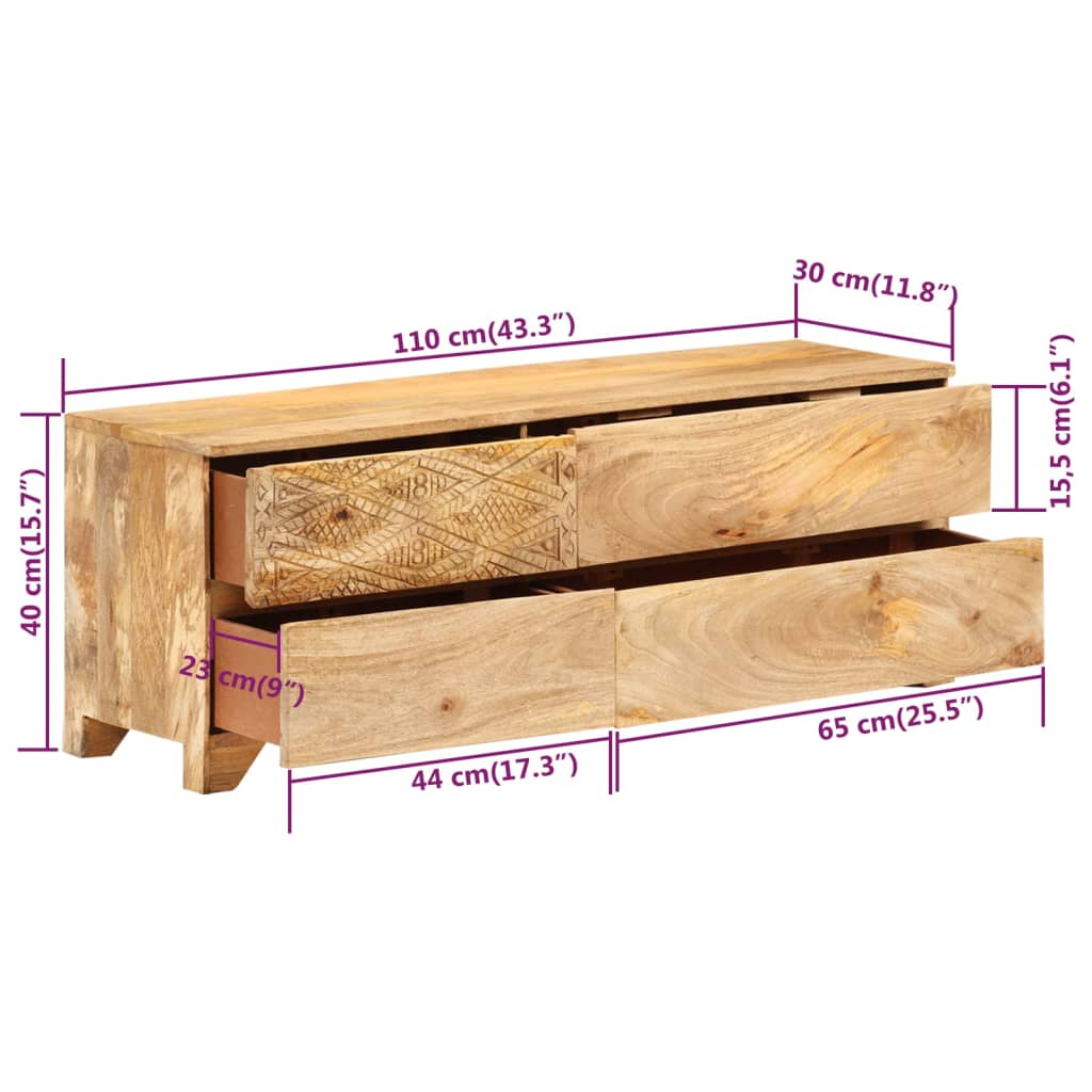 TV-Lowboard aus Mango-Holz 110 cm - Fernsehtisch - Sideboard - TV-Tisch - Unikat