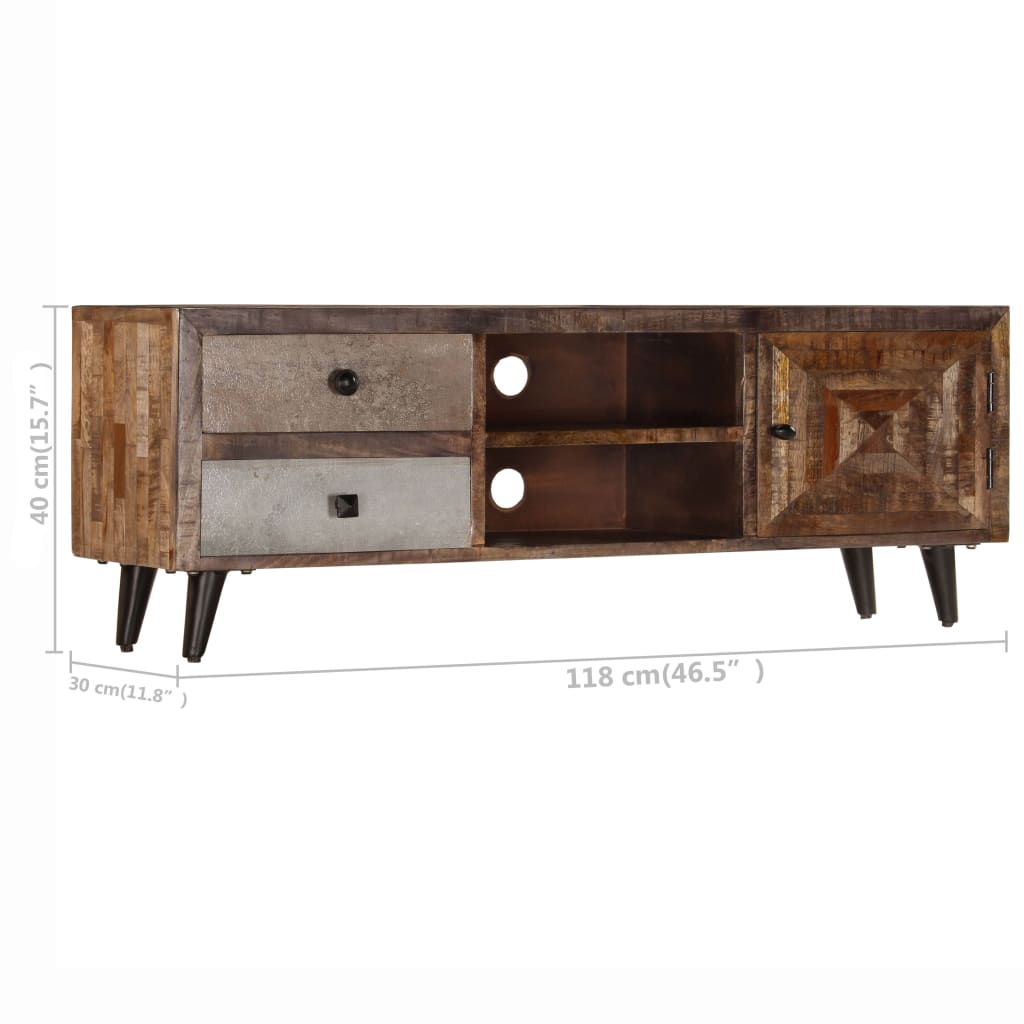 Mangoholz-TV-Lowboard im handgefertigten Stil - TV-Sideboard - 118 x 30 x 40 cm