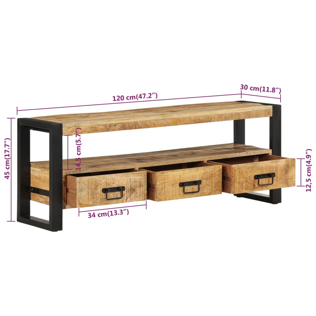 Rustikaler TV-Schrank aus Massivholz - Lowboard - Fernsehtisch - 120 x 30 x 45cm