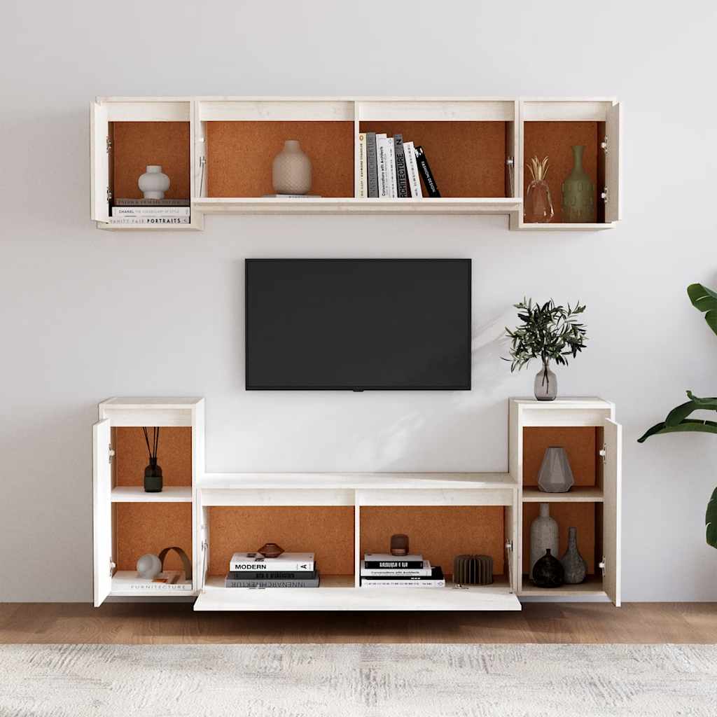Dekoratives TV-Wandschrank-Set aus Kiefernholz – 6-teilig, trendig und praktisch