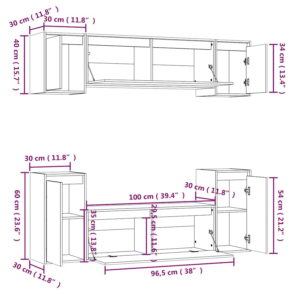 Dekoratives TV-Wandschrank-Set aus Kiefernholz – 6-teilig, trendig und praktisch
