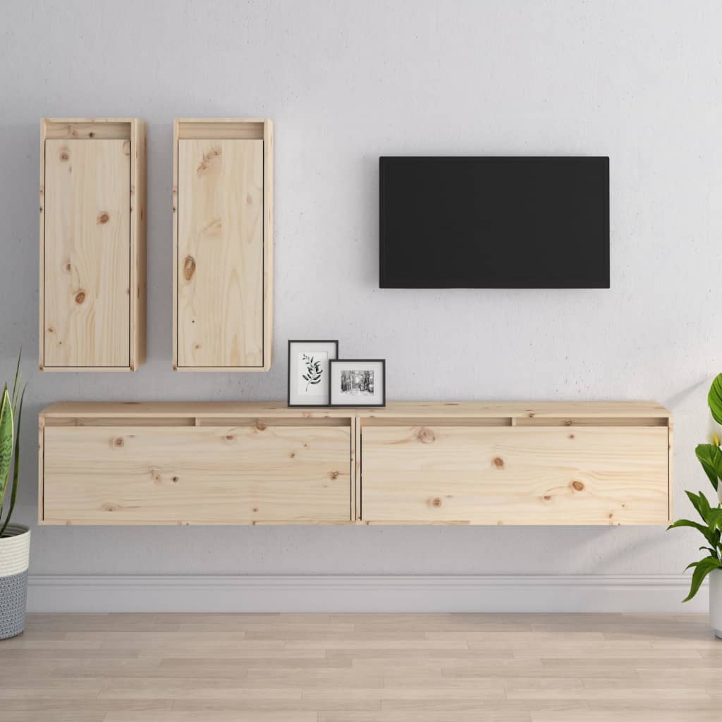 TV-Wandschränke Kiefernholz – 4-teilig - langlebig und flexibel gestaltbar