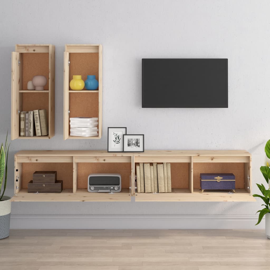 TV-Wandschränke Kiefernholz – 4-teilig - langlebig und flexibel gestaltbar