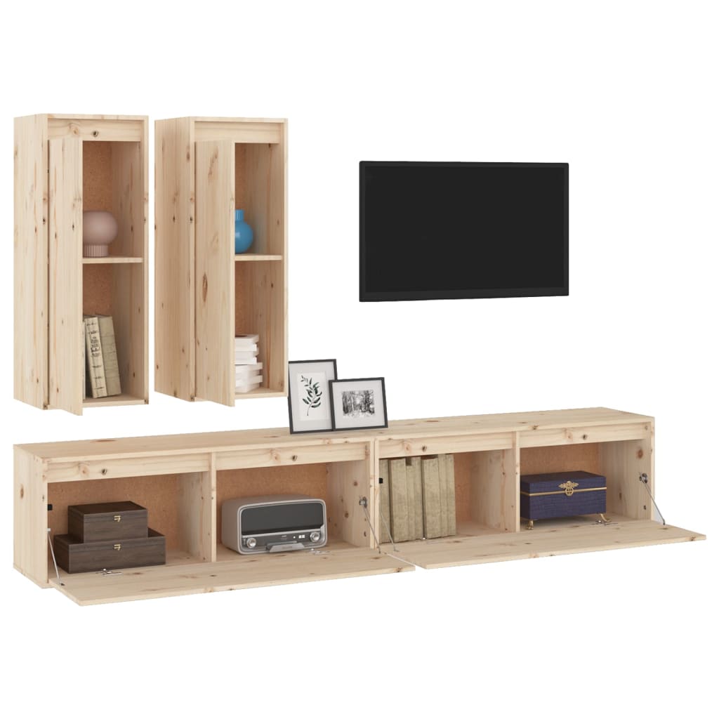 TV-Wandschränke Kiefernholz – 4-teilig - langlebig und flexibel gestaltbar