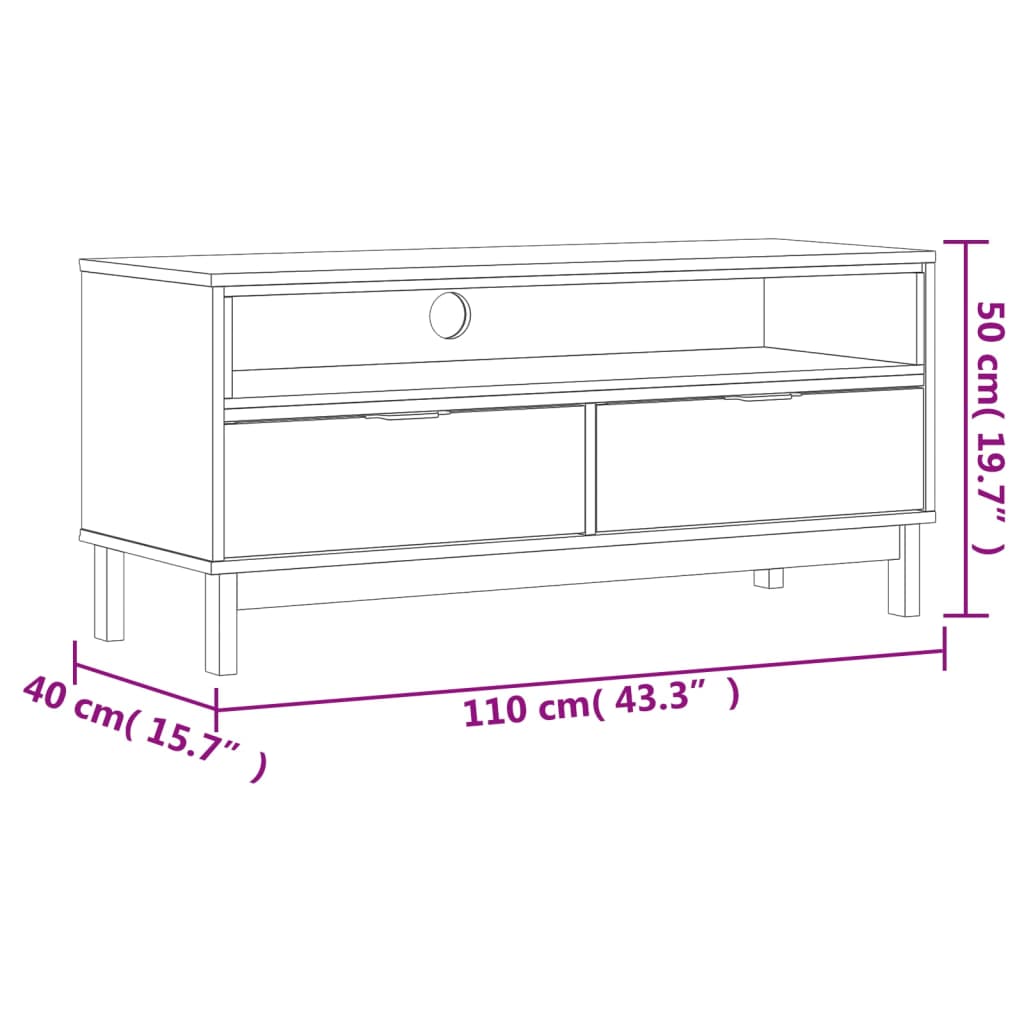 Lowboard FLAM aus Massivholz - Fernsehschrank - Medienregal - 110 x 40 x 50 cm