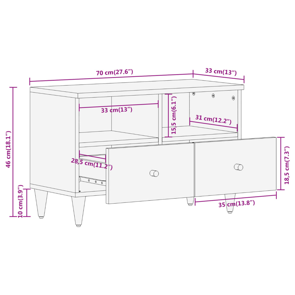 TV-Lowboard aus Mangoholz - TV-Schrank - Wohnzimmer - Fernsehschrank - TV-Tisch