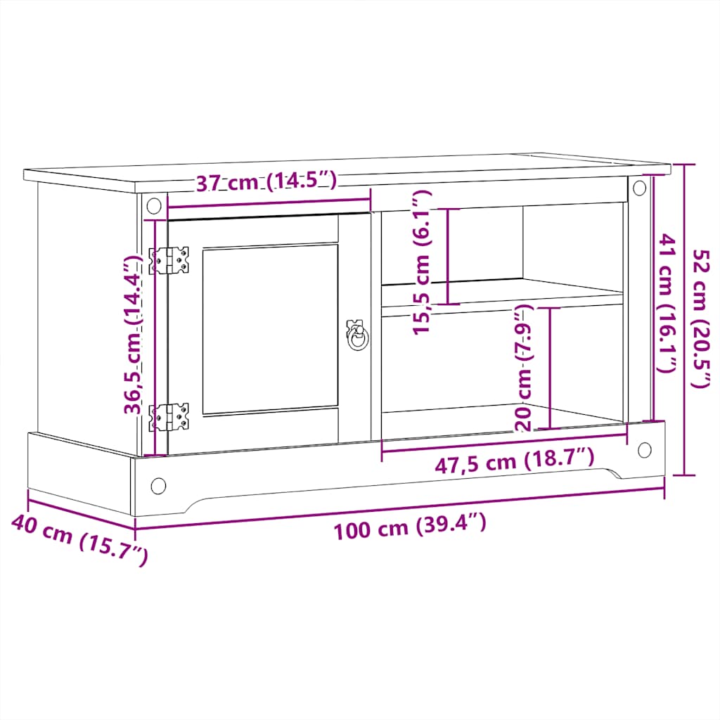 TV-Schrank CORONA aus Kiefernholz - Lowboard - Mediaboard - Fernsehtisch - 100cm