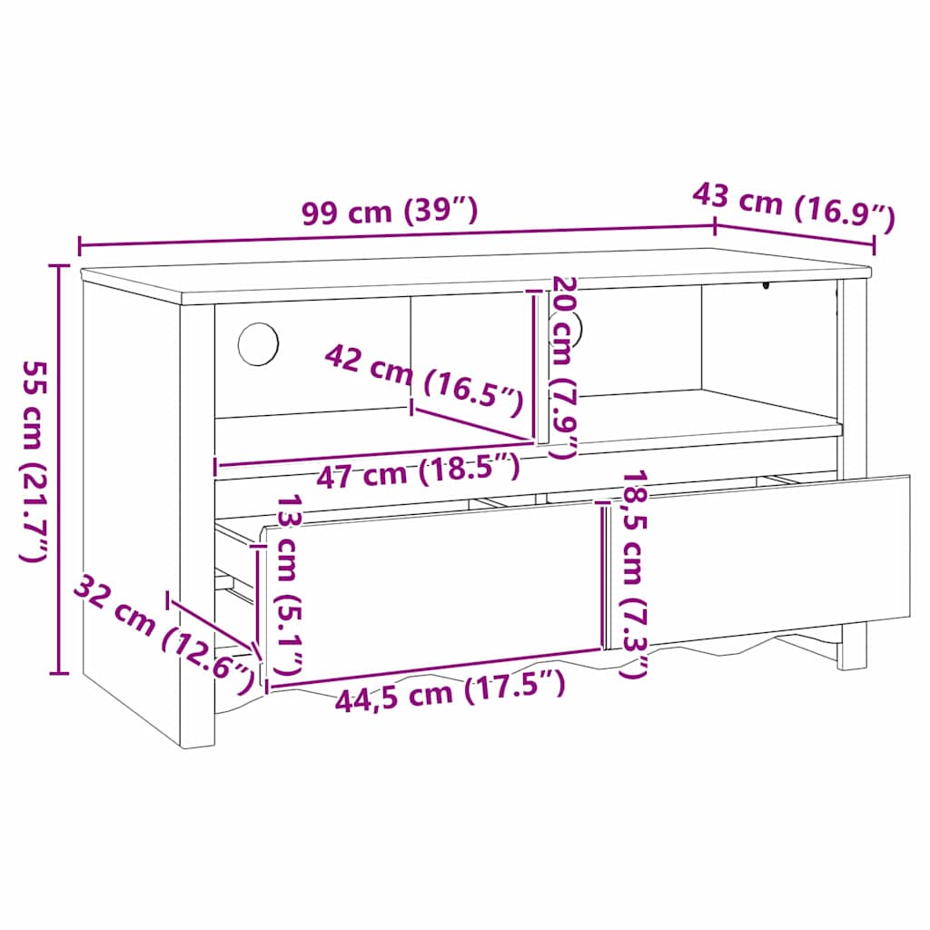 TV-Board Drammen aus Kiefernholz - Fernsehschrank - Lowboard - TV Möbel - 99 cm