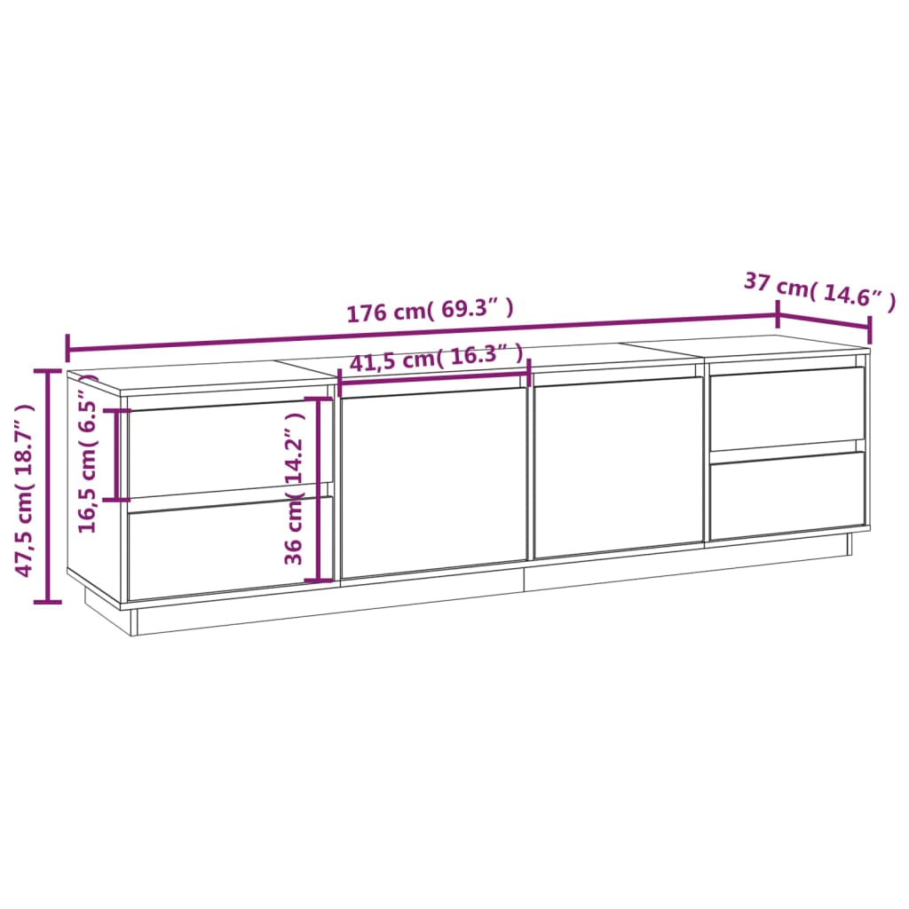 TV-Schrank - Sideboard - Fernsehschrank - Lowboard - Massivholz Kiefer - 176 cm