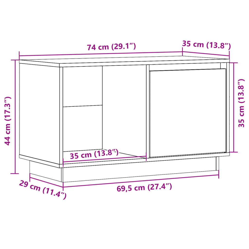 TV-Schrank - Lowboard - Fernsehtisch - Sideboard - variable Türmontage - 74 cm