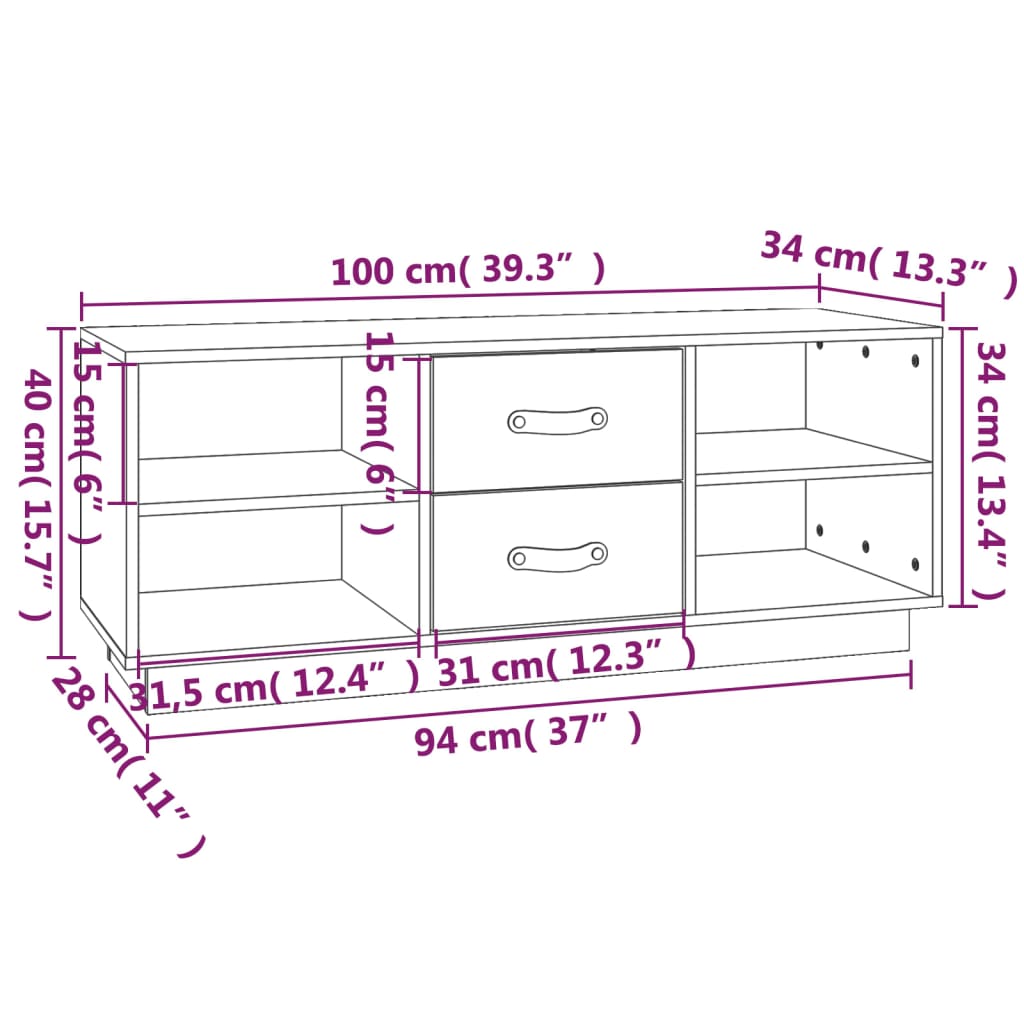 Fernsehschrank aus Kiefernholz - TV-Schrank - Lowboard - Mediaschrank - 100 cm