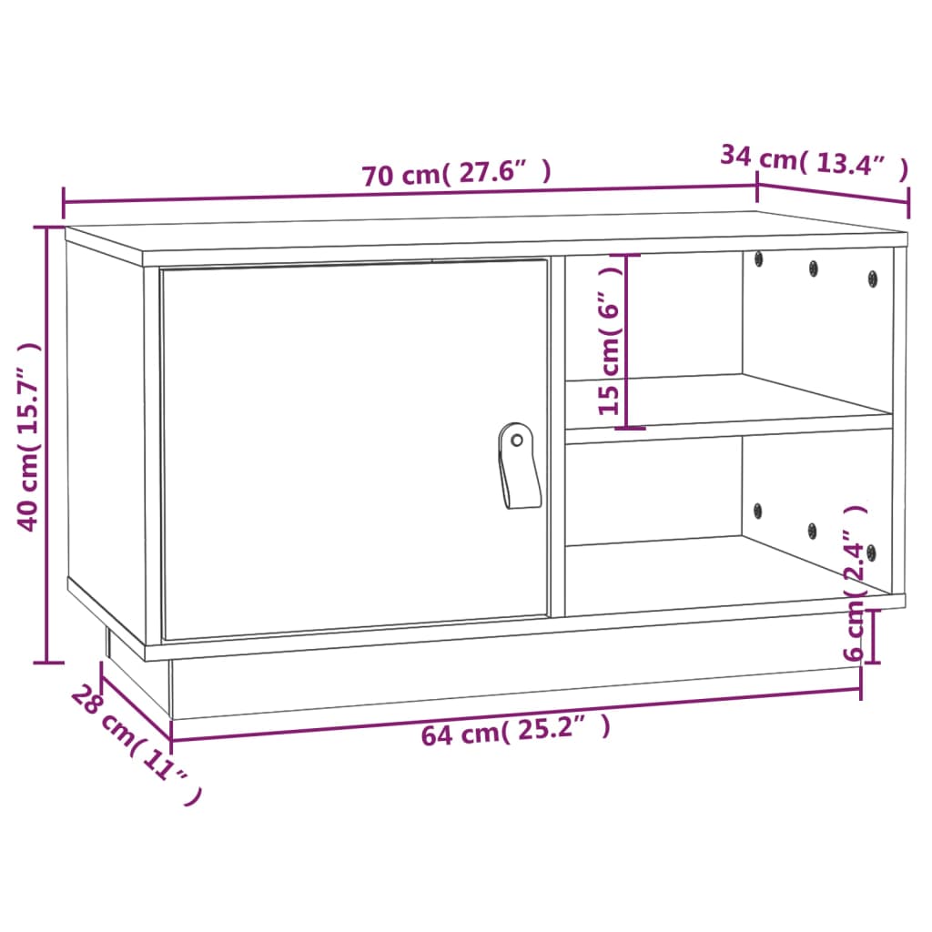 Kompakter Fernsehtisch - Massivholz - Lowboard - TV-Schrank - Meidaboard - 70 cm