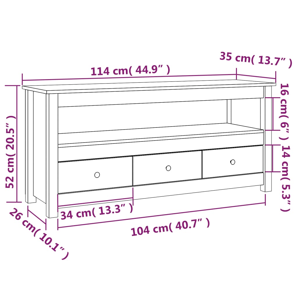 TV-Schrank - massives Kiefernholz - Lowboard - Fernsehschrank - TV-Board - 114cm