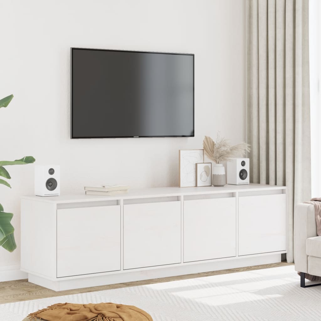 Stilvoller TV-Schrank aus massivem Kiefernholz mit vier Fächern - 156 cm