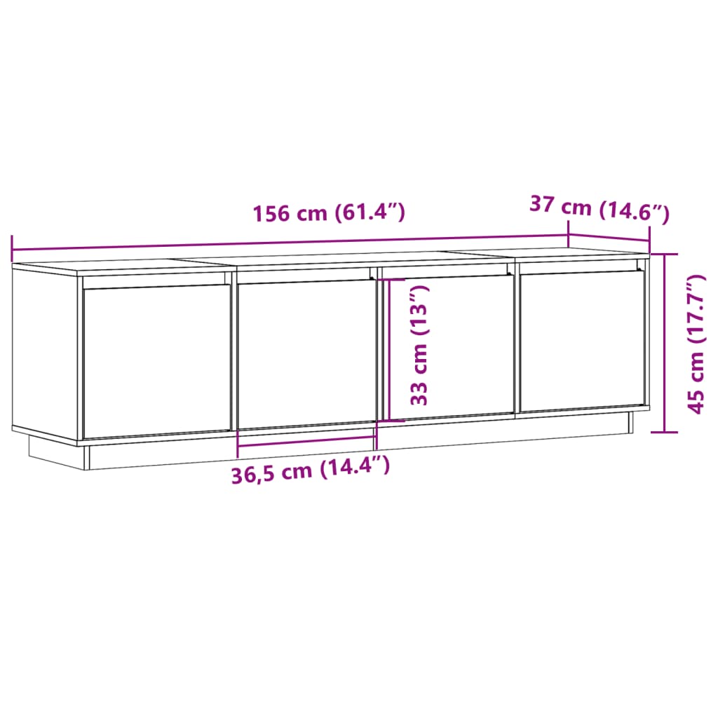 Stilvoller TV-Schrank aus massivem Kiefernholz mit vier Fächern - 156 cm