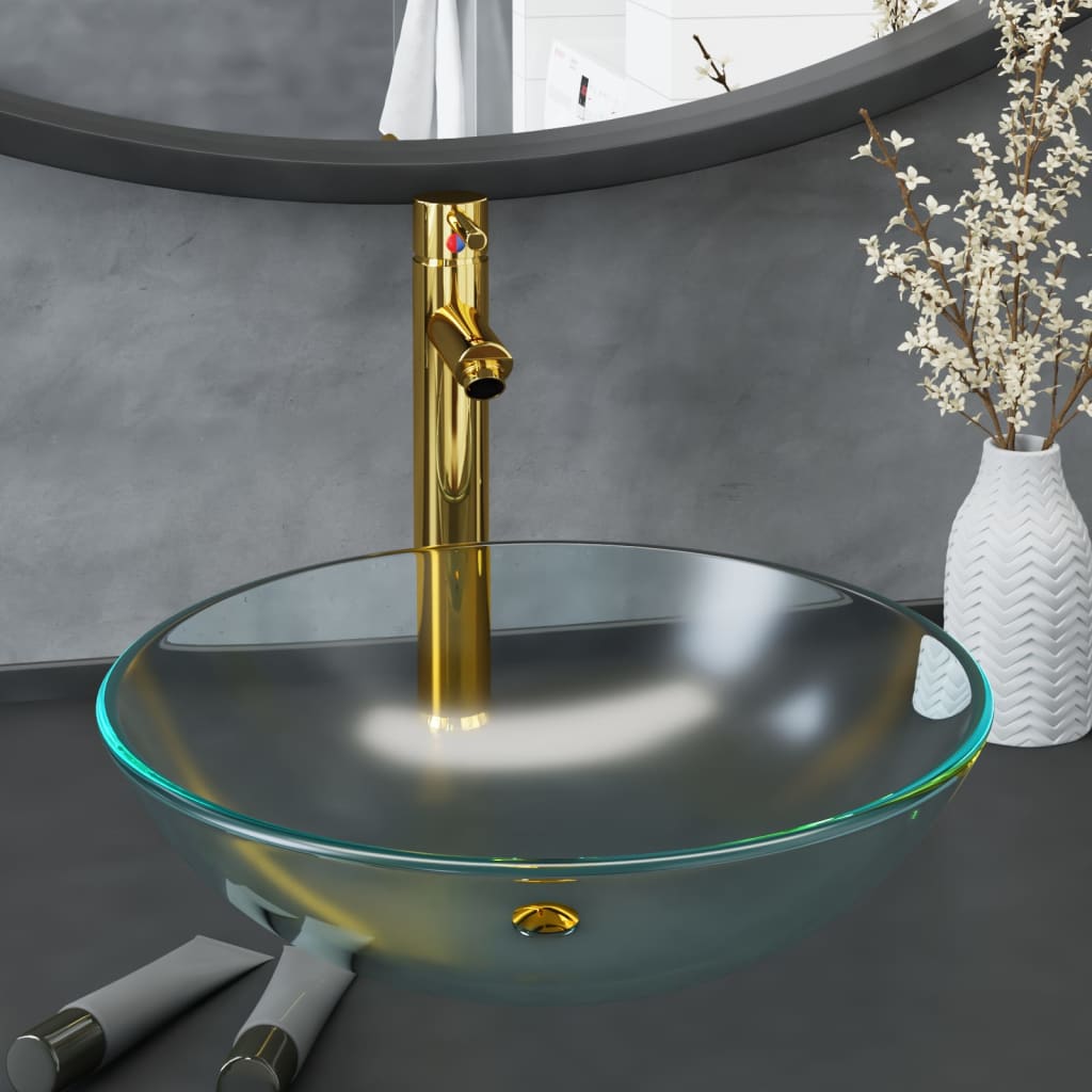 Badezimmer Waschbecken - Wasserhahn - Ablaufgarnitur - Aufsatzwaschbecken - Rund
