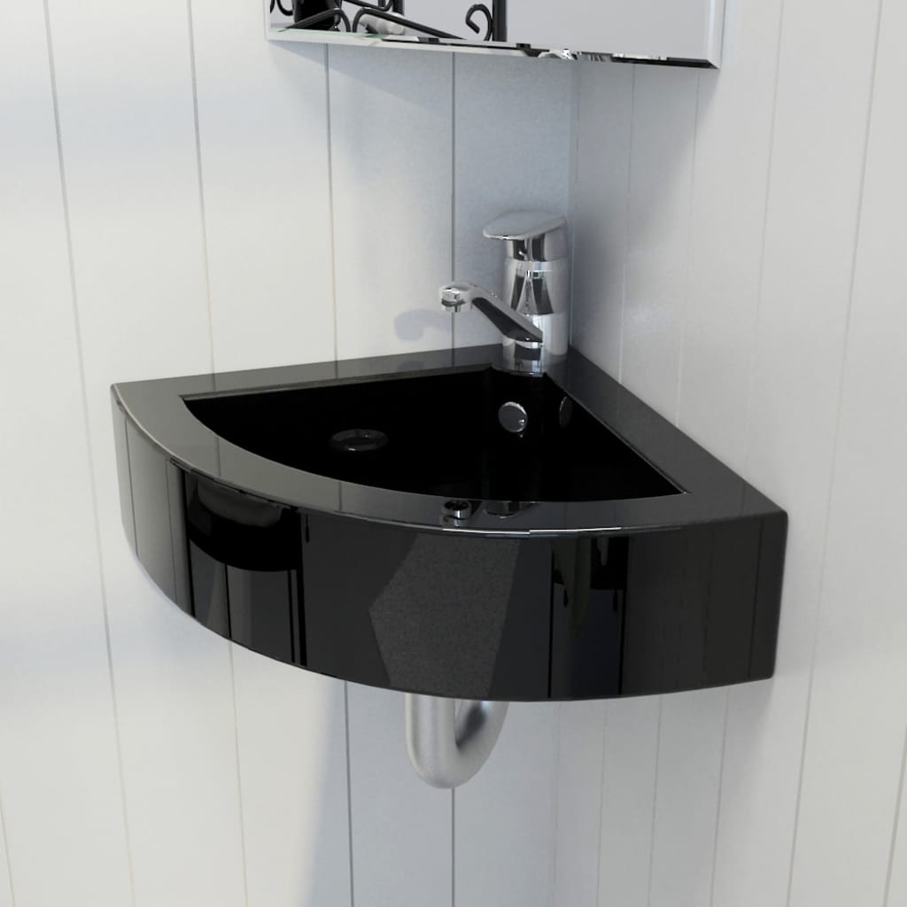 NEU - Eck-Waschbecken mit Überlauf - Wandmontage - Handwaschbecken - Waschtisch