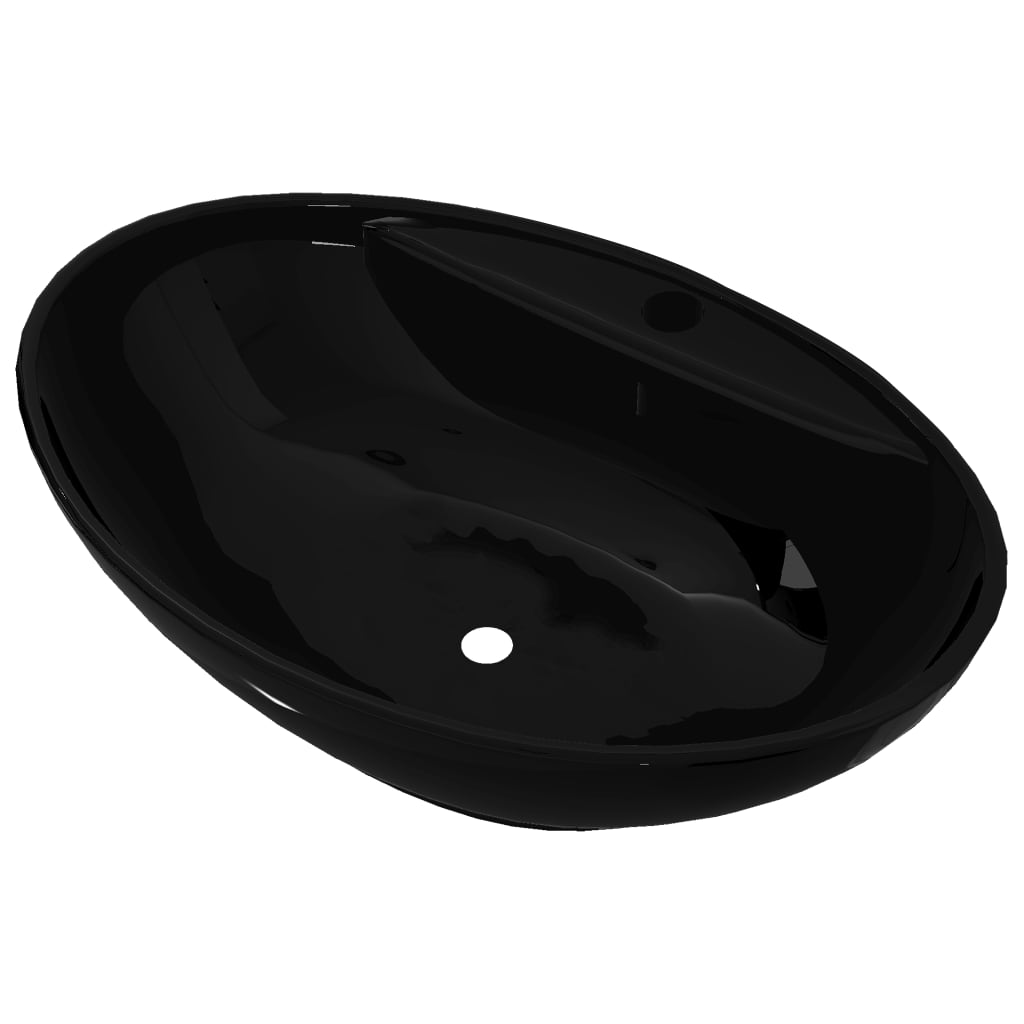 Keramik Waschbecken Hahnloch/Überlaufloch - oval - Handwaschbecken - Aufsatz