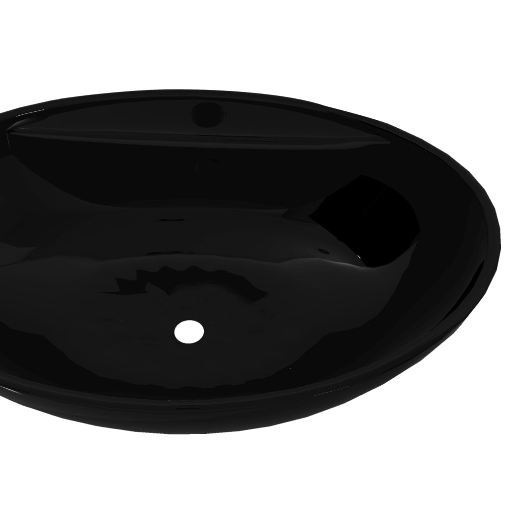 Keramik Waschbecken Hahnloch/Überlaufloch - oval - Handwaschbecken - Aufsatz