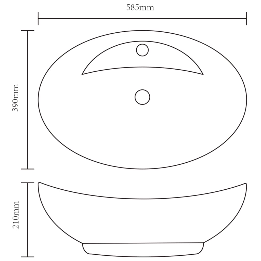 Keramik Waschbecken Hahnloch/Überlaufloch - oval - Handwaschbecken - Aufsatz