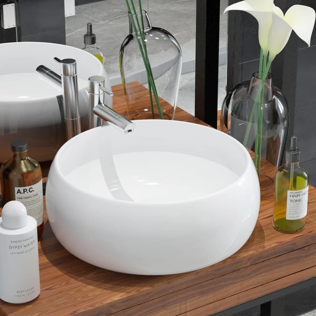 Waschbecken - Rund - Keramik - Waschtisch - Aufbau - Handwaschbecken - glasiert