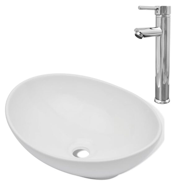 Bad-Waschbecken m. Mischbatterie - Keramik - Aufbau Handwaschbecken - Waschtisch