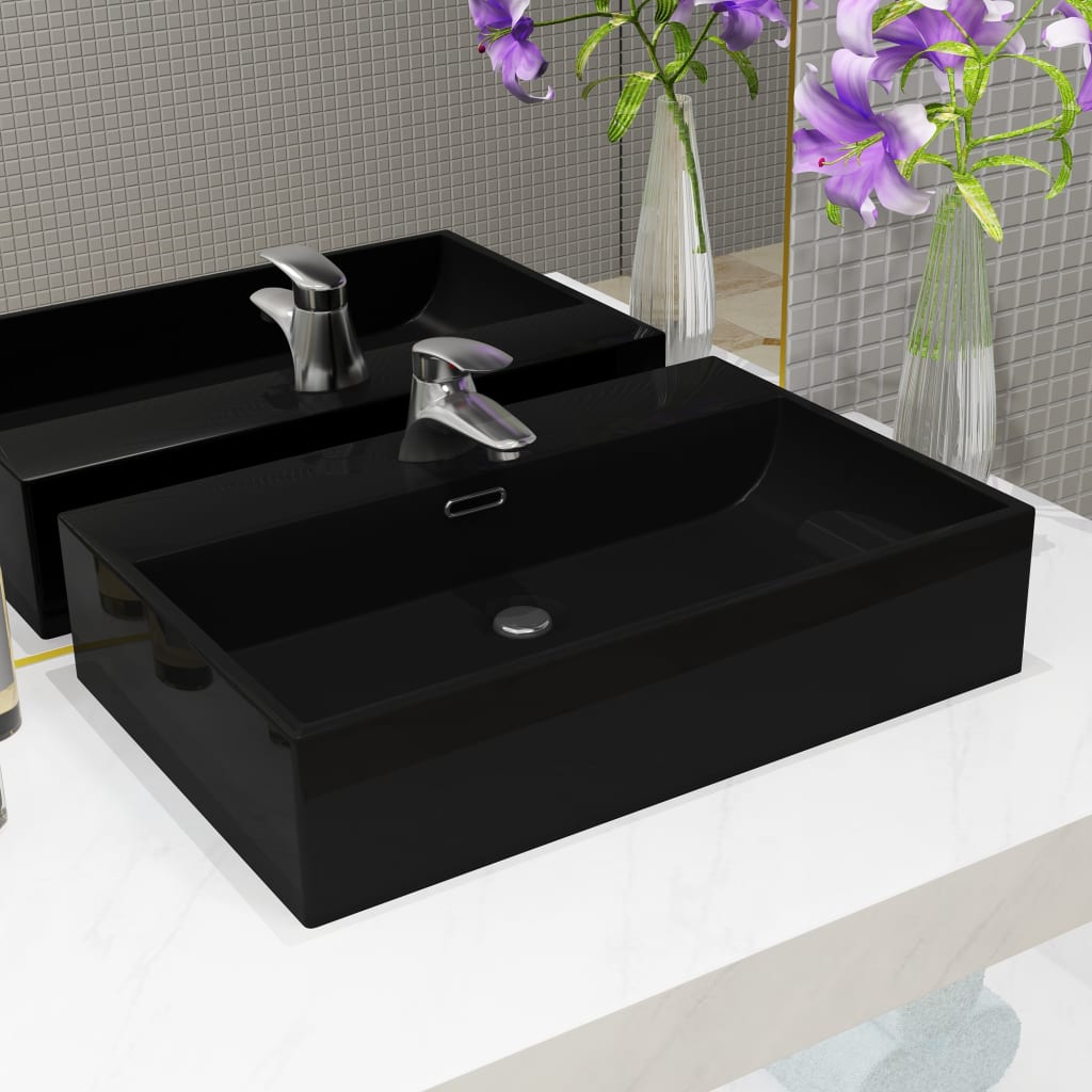 Waschbecken mit Hahnloch - Keramik - Waschtisch - Handwaschbecken - Aufbau - NEU