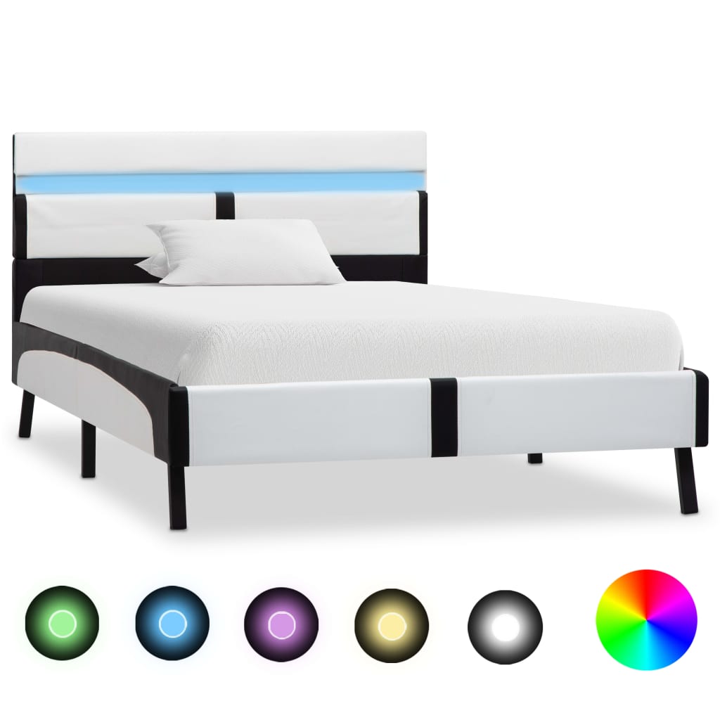 Einzelbett mit LED-Beleuchtung - Bettrahmen - Holzbett - Kunstleder - 90×200 cm