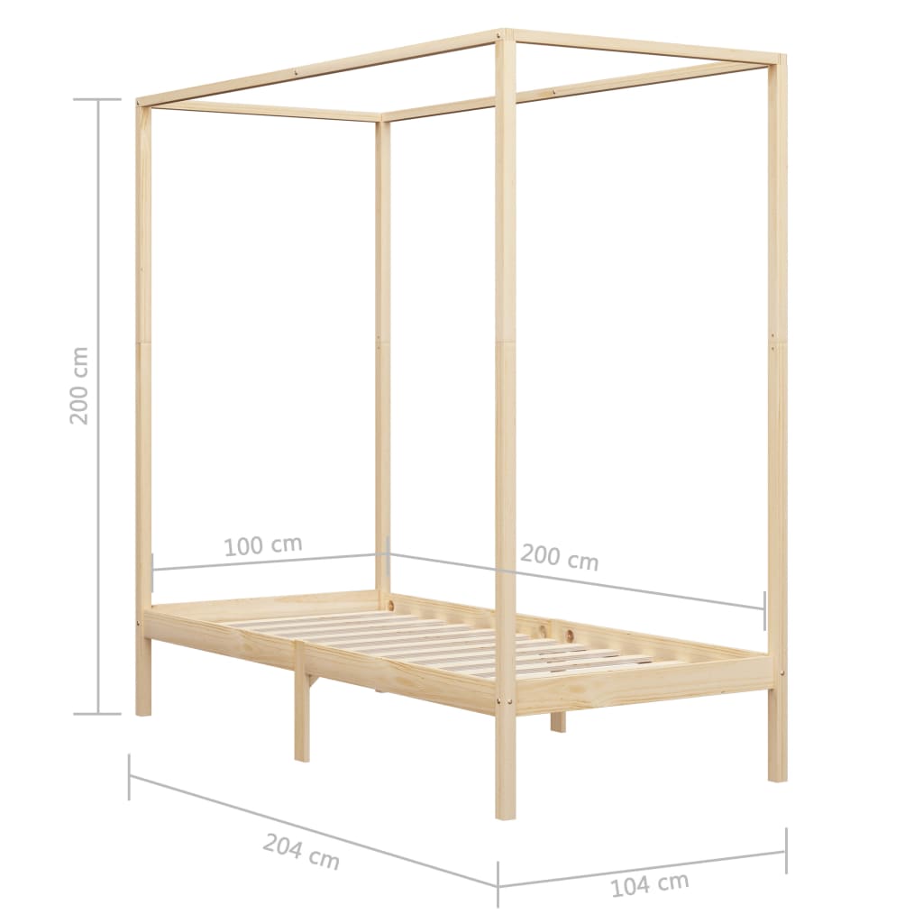 Himmelbett-Gestell - Kiefernholzbett - Bettrahmen - Einzelbett - 100 x 200 cm