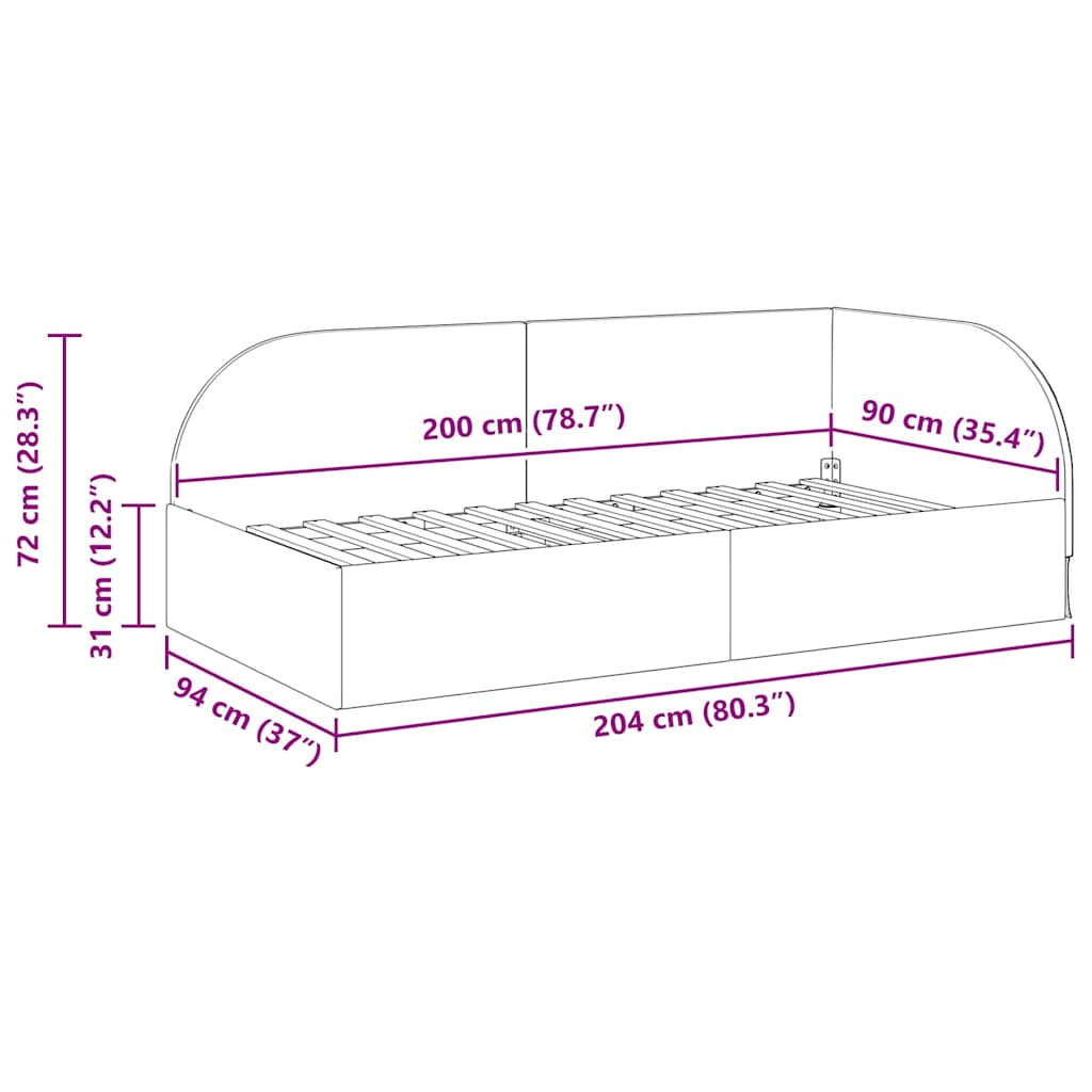 Elegantes Tagesbett - Gästebett - Bettgestell - Bettrahmen - Samt - 90 x 200 cm
