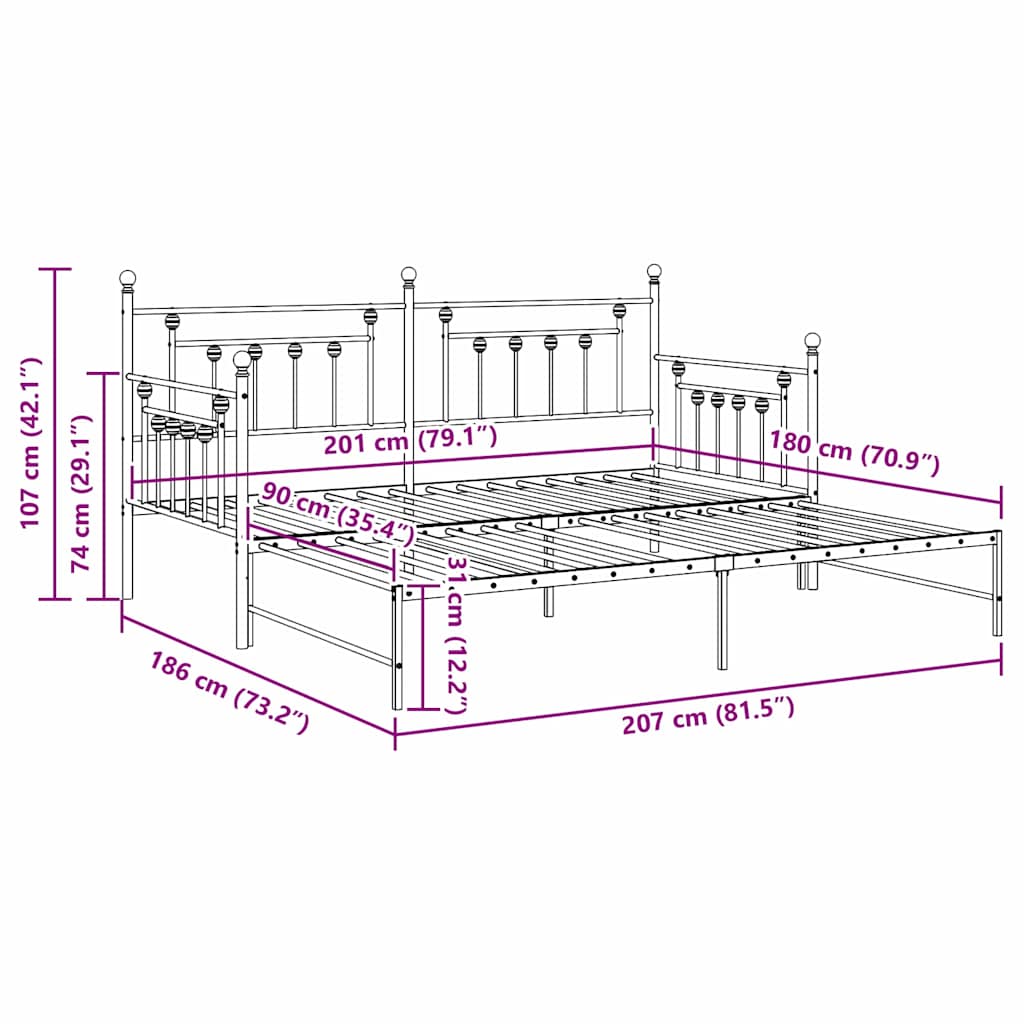 TOP modernes Tagesbett aus Metall - Ausziehbar bis 186 x 200 cm - Gästebett