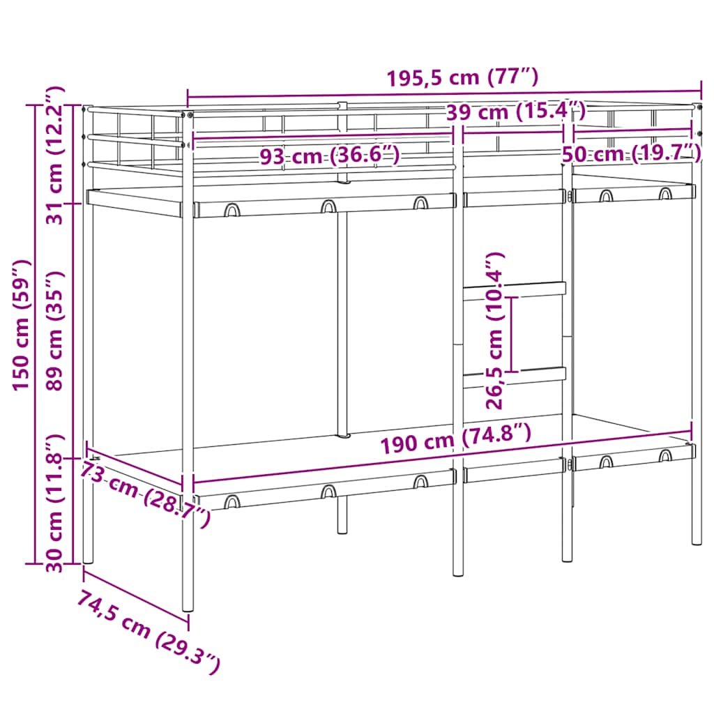 Etagenbett - Bettrahmen - Kinderbett - Stockbett - Metallbett - 75x 190 cm