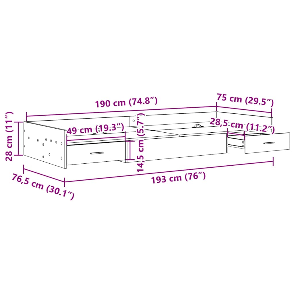 Bettgestell mit Schubladen - Gästebett - Bettrahmen - Jugendbett - 75 x 190 cm
