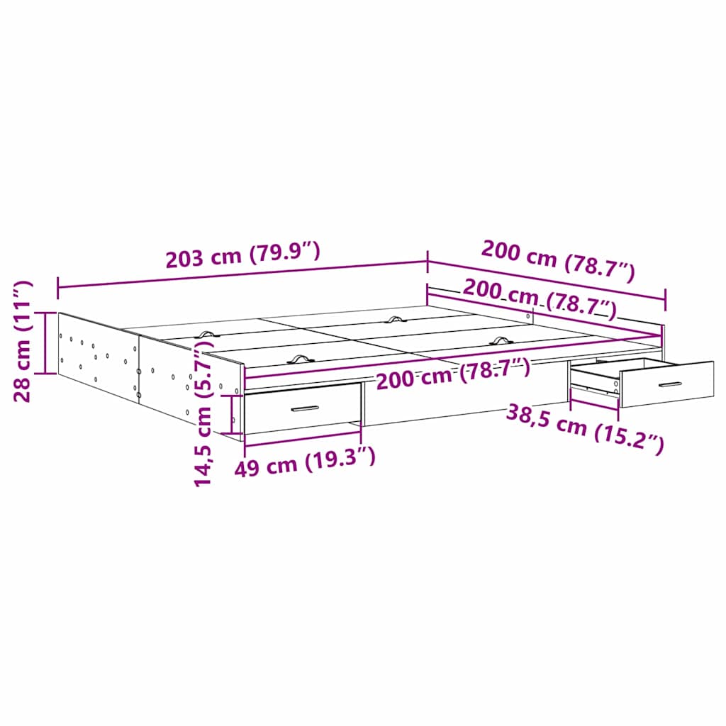 Tolles Doppelbett 200x200 cm mit Stauraum - Bettgestell - Bettrahmen - Holzbett