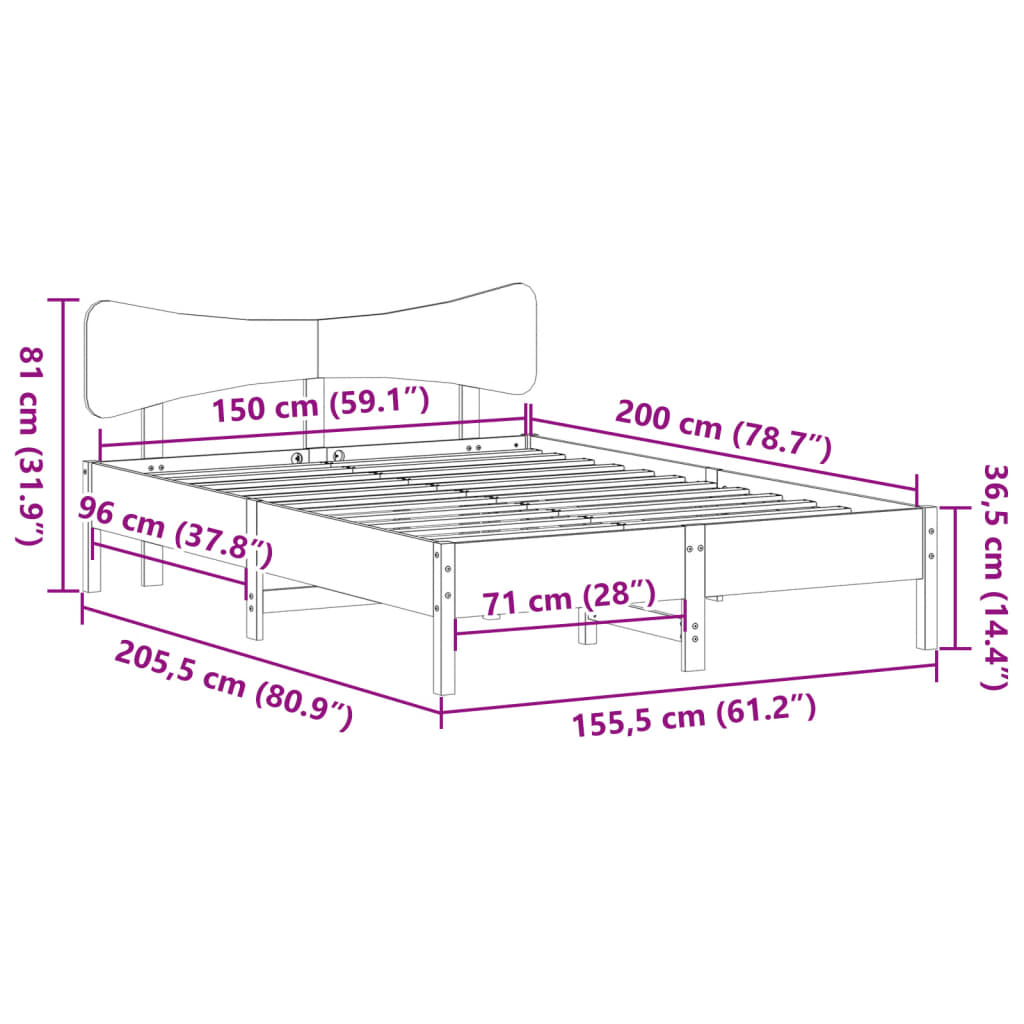 Doppelbett 150x200 cm aus Massivholz - Bettrahmen - Massivholzbett - Bettgestell